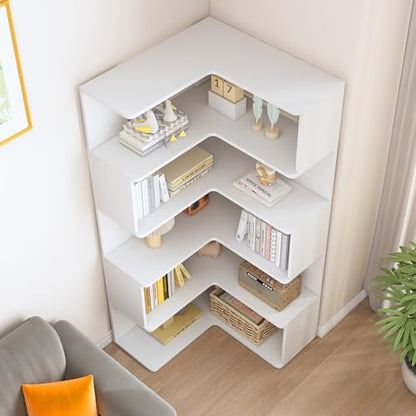 IOTXY 6-Tier L-Shaped Corner Bookshelf - 66" Tall Wooden Freestanding Bookcase with Open Shelf Units, White - color: White