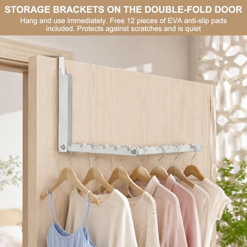2 Pack Over The Door Hanger Folding Clothes Drying Rack with 12 Anti-Slip Pads, Metal Over The Door Drying Rack Space Saving Over-Door Clothing Hanger for Dorm Bedroom Laundry Room