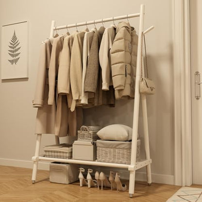 Solid Wood Clothes Rack, Clothing Rack for Hanging Clothes, Hanging Racks for Clothes with Shelves Load 350 Lbs Garment Rack (White) - color: White