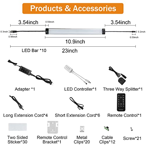 Under Cabinet Lights Kit, LED Smart Dimmable Strip Lighting Fixtures | 24V Plug in Linkable Bar LED Counter Lights for Pantry, Kitchen, Shelf, Bookcases, Showcase (10 PCS, Warm White) - color: Warm White