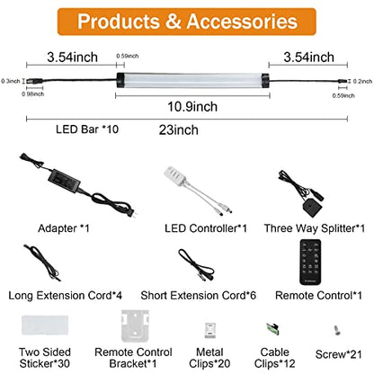 Under Cabinet Lights Kit, LED Smart Dimmable Strip Lighting Fixtures | 24V Plug in Linkable Bar LED Counter Lights for Pantry, Kitchen, Shelf, Bookcases, Showcase (10 PCS, Warm White) - color: Warm White