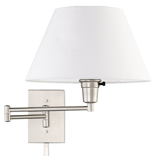 Kira Home Cambridge 15" Modern Swing Arm Wall Sconce with 3-Way Switch | White Empire Fabric Shade, 2-in-1 Plug In or Hardwired Bedroom Wall Lamp, Satin Nickel Finish - color: Brushed Nickel,White Shade