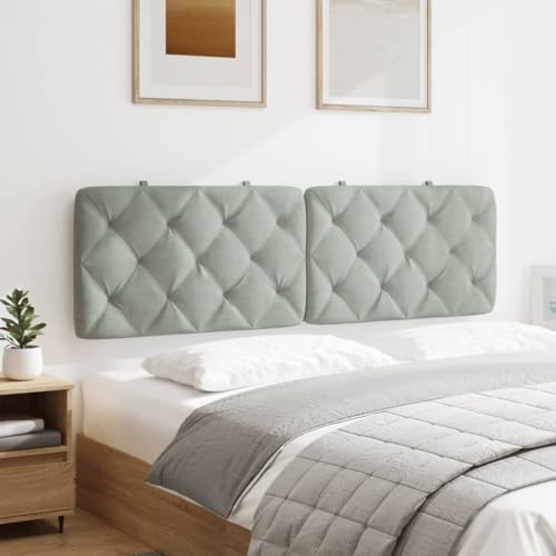 Headboard Cushion Wall Mounted Upholstered Backrest, 61 Inch Light Grey Velvet Headboard for Queen Bed, Geometric Pattern Support Pillow with Removable Washable Cover