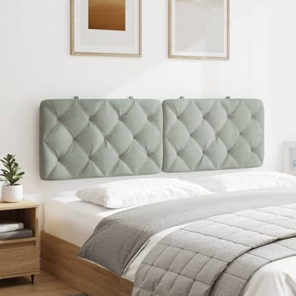 Wall Mounted Headboard Cushion, 61 Inch Velvet Upholstered Bed Backrest with Geometric Pattern, Soft Grey Reading Pillow for Bedroom Decor, Easy Assembly - size: 59.8 in
