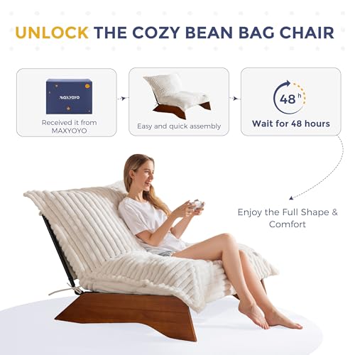 MAXYOYO Adjustable Living Room Chair, 3-Position Bean Bag Chair with Frame | Upholstered Accent Chair with Frame, Removable Cushion, Soft Reclining Lounge for Bedroom, Apartment, Office, Beige - color: Striped Cross Beige