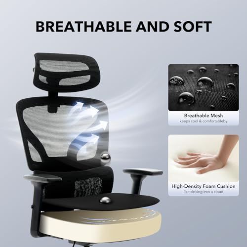 Ergonomic Office Chair Mesh – Adjustable Lumbar 3D Armrests High-Back Desk | Breathable Mesh Backrest; Seat Height & Tilt-Angle Adjustment; Smooth-Rolling Casters; Easy To Assembly, For Home, Office - color: Black-d1