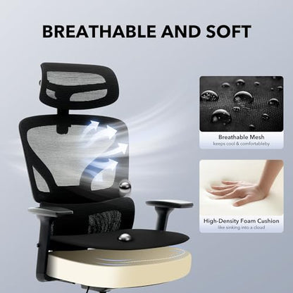 Ergonomic Office Chair Mesh – Adjustable Lumbar 3D Armrests High-Back Desk | Breathable Mesh Backrest; Seat Height & Tilt-Angle Adjustment; Smooth-Rolling Casters; Easy To Assembly, For Home, Office - color: Black-d1