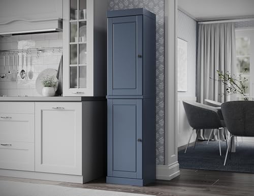 Solid Wood Kitchen Pantry - Narrow Storage Cabinet - Raised Panel Doors, Adjustable Shelves, Antique Blue, 16.5" Wide x 71.5" Tall, 100% Eco-Friendly Wood, Modular Cabinet - color: Antique Blue, style: Raised Panel Doors