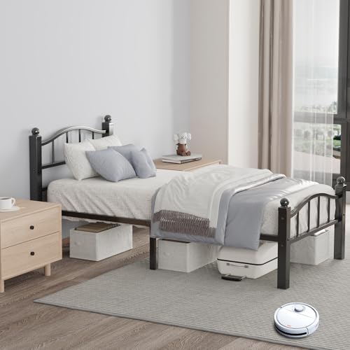 Metal Twin Bed Frames Set of 2 | Noise-Free Design, 12" Underbed Storage, Heavy Duty with Headboard, No Box Spring Needed, Tool-Free Assembly - color: Twin Set of 2 Black