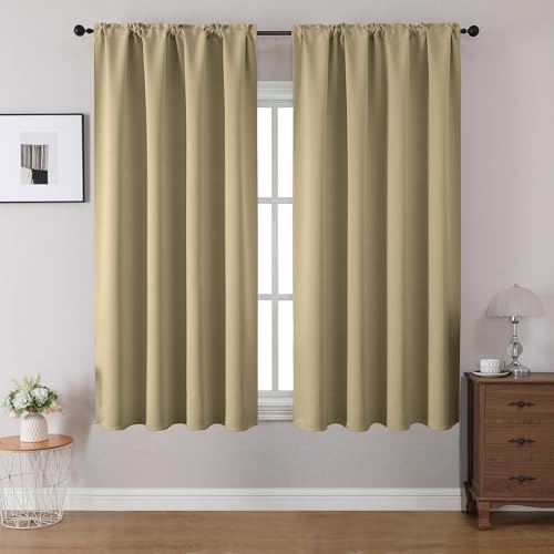 CUCRAF Blackout Curtains 45 inches Long 2 Panels Set for Bedroom, Beige Rod Pocket Room Darkening Curtain for Living Room, Thermal Insulated Window Drapes (W 52 x L 45 Inch) - color: Beige, size: 52"W x 45"L (Pack of 2)