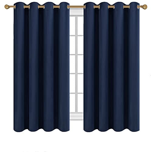 Diraysid Navy Blue Grommet Blackout Curtains for Bedroom Thermal Insulated Room Darkening Curtains Drapes, 52 x 63, 2 Panels - color: Navy Blue, size: 52"W x 63"L (Pack of 2)
