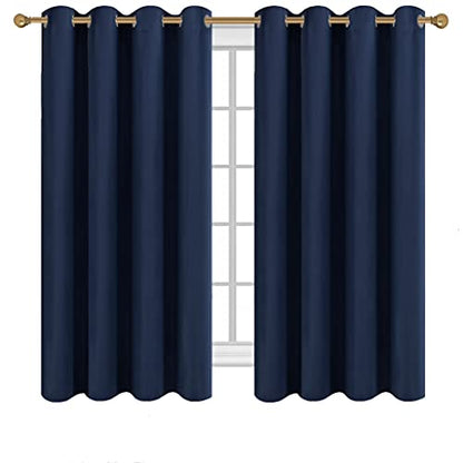 Diraysid Navy Blue Grommet Blackout Curtains for Bedroom Thermal Insulated Room Darkening Curtains Drapes, 52 x 63, 2 Panels - color: Navy Blue, size: 52"W x 63"L (Pack of 2)