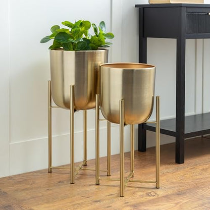 CosmoLiving by Cosmopolitan Metal Dome Planters, Set of 2, 19", 22"H, Gold | Large planter pots with removable plant stand indoor outdoor use, not watertight