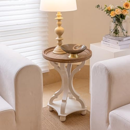COZAYH - Farmhouse End Table Set of 2 - White Rustic Side Table | Engineered Wood, Round 18.9 in W x 25 in H, Distressed Finish, 40 lb Capacity, Easy 3-Step Assembly, Space Saving Design - size: 2-Pack End Table