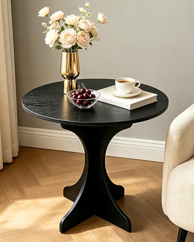 24in Black Round Side Table, Modern Accent End Table with Curved 4-Sided Tripod Base, Minimalist Large Round Side Table Easy Assembly Coffee Table for Living Room Bedroom Balcony - color: 24in-black