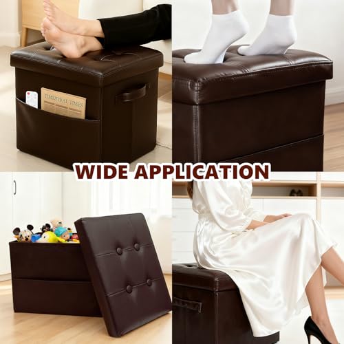 ALASDO Storage Ottoman Footrest Stool Small Ottoman with Storage Foldable Ottomans Foot Rest Footstool Bench for Living Room 17x13x13inches Brown - color: Brown