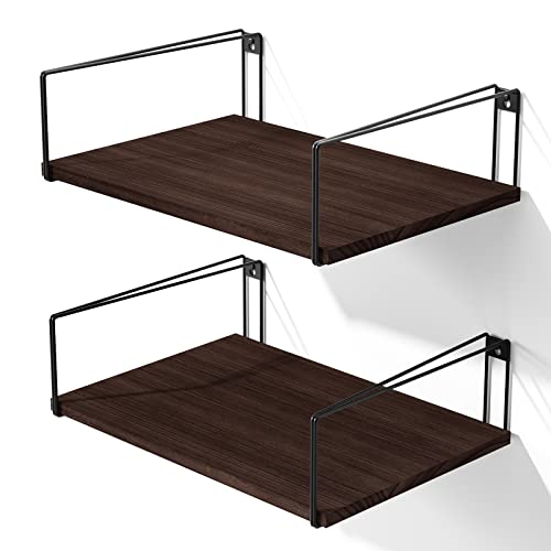 SRIWATANA Deep Floating Shelves for Wall 16''W x 12''D, Dark Walnut | Wide Wood Wall Shelves Set of 2, Large Storage Capacity, Easy Wall Mount, for Bedroom Living Room, Kitchen, Bathroom Decor - color: Dark Walnut