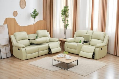 A Ainehome Living Room Furniture Set Leather Recliner Sofa Set Loveseat Chair Furniture Sofa Set for Living Room/Small Space/Rv/House/Office/Theater Seating (A-Beige Leather, Sofa+Loveseat) - color: A-beige Leather, size: Sofa+Loveseat