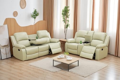 A Ainehome Living Room Furniture Set Leather Recliner Sofa Set Loveseat Chair Furniture Sofa Set for Living Room/Small Space/Rv/House/Office/Theater Seating (A-Beige Leather, Sofa+Loveseat) - color: A-beige Leather, size: Sofa+Loveseat