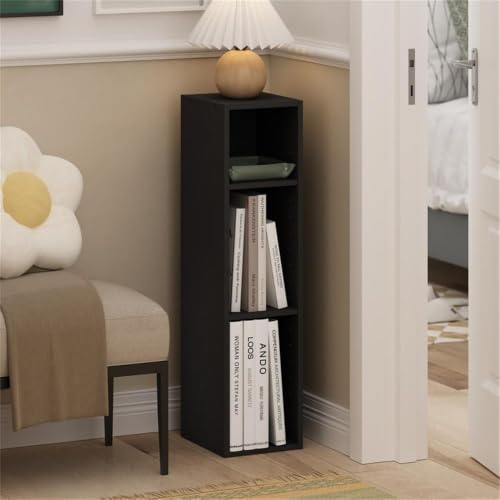 Pemberly Row 3-Tier Narrow Bookcase, 9.3 x 7.9 x 31.5 in, Blackwood Finish, FSC-Certified Particle Board, Adjustable Shelves, Compact Vertical Storage for Living Room, Bedroom, or Home Office