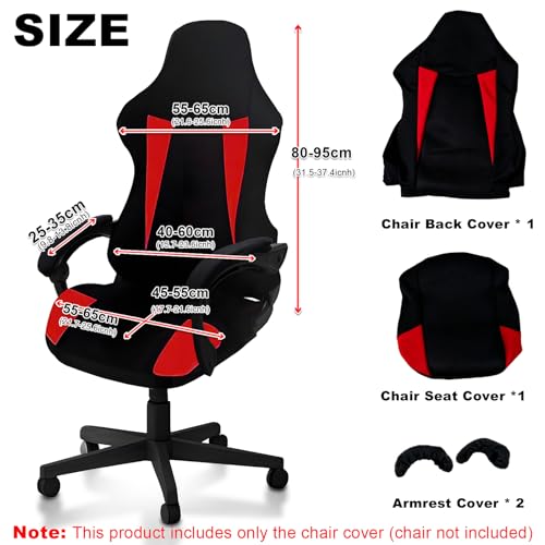Gaming Chair Covers Only,Stretchable Fit Thick Breathable Mesh | Cat Scratch Proof,Scratch Resistant,Soft,Gaming Chair Seat Cover with 2Pcs Armrest Slipcovers(Black-red,Style 1) - color: Black-red, size: Style 1