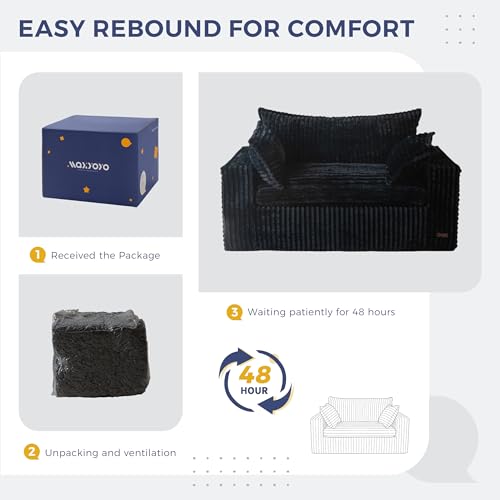 MAXYOYO Boneless Couch, 59-Inch Couch in a Box, Deep Loveseat | Foam-Filled Boneless Loveseat, Deep Seating for Two with No Assembly, Ideal for Living Rooms, Bedrooms or Apartments, Black - color: Black