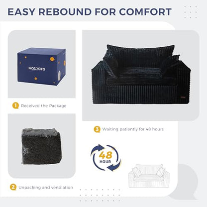 MAXYOYO Boneless Couch, 59-Inch Couch in a Box, Deep Loveseat | Foam-Filled Boneless Loveseat, Deep Seating for Two with No Assembly, Ideal for Living Rooms, Bedrooms or Apartments, Black - color: Black