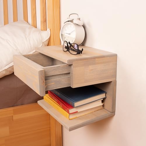 Floating Nightstand Side Accent or End Table with Storage Drawer, Wood Bedside Shelf, Handmade Floating Table, Nightstand Shelf (Istanbul) - color: Istanbul