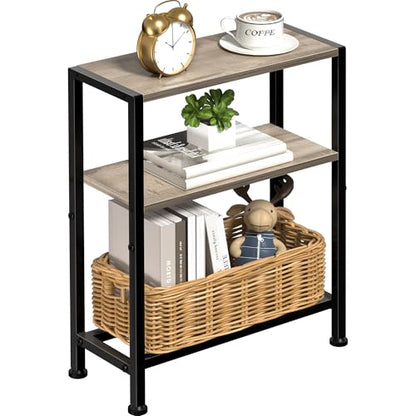Narrow Side Table for Small Space, 2-Tier Small End Table with Shelf Holder, Slim Nightstand, Skinny Snack Couch Table in Living Room, Bedroom, Study, Kitchen and Balcony (Camel Brown) - color: Camel Brown