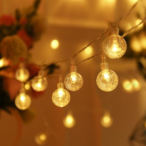 Globe String Lights Plug in, 10ft 20 LED Globe Crystal Ball Warm White Fairy Lights for Birthday Holiday Christmas Wedding Party Home Decoration