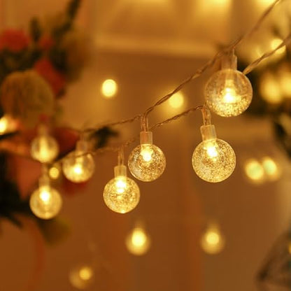 Globe String Lights Plug in, 10ft 20 LED Globe Crystal Ball Warm White Fairy Lights for Birthday Holiday Christmas Wedding Party Home Decoration