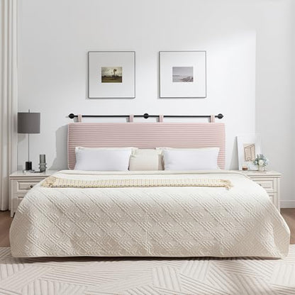 Queen Headboard Only, Wall Mounted Hanging Upholstered Bed Head Board | Modern Vertical Channel Design of Fine Flannel, Elegant Pink Fluted Headboard for Bedroom (Pink, Queen Size) - color: Flannel/Pink, size: Queen