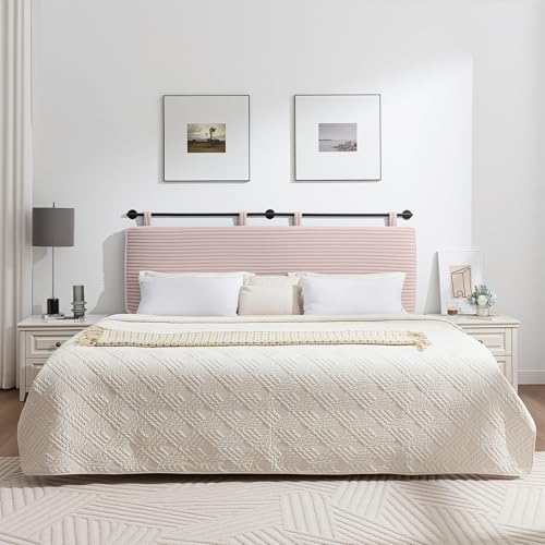 King Headboard Only, Wall Mounted Hanging Upholstered Bed Head Board | Modern Vertical Channel Design of Fine Flannel, Elegant Pink Fluted Headboard for Bedroom (Pink, King Size) - color: Flannel/Pink, size: King