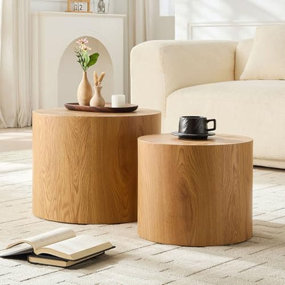 Round Nesting Coffee Table Set of 2, Modern Wooden Coffee Tables Circle Center Table for Small Space Accent End Side Table for Living Room Bedroom, No Assembling (Natural) - color: 18.9" Wooden Color