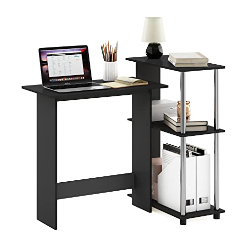 Furinno Abbott Corner Computer Desk with Bookshelf, Americano/Chrome | 3-Tier Bookshelf, Corner Computer Desk, Stainless Steel, Office Desk for Home Office, Bedroom - color: Americano/Chrome