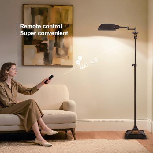 Scenekoy Adjustable Height Smart LED Floor Lamp for Living Room Bedroom | Standing Lamp with Swivel Metal Shade, Remote Control, Traditional 350º Swing Arm, Decor for Reading House Home Office - style: Metal Shade