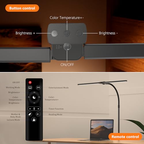 Desk Lamp Home Office,15W Dual Screen Monitor Light with Clamp,Adjustable Gooseneck Computer Light with Stepless Color Temp and Dimming for Architect Work (Black)