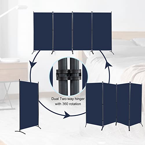 4 Panel Folding Room Divider, Sturdy Frame Freestanding Wall Divider - color: Navy Blue, size: 4 Panel