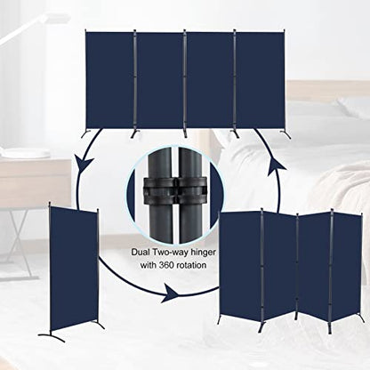 4 Panel Folding Room Divider, Sturdy Frame Freestanding Wall Divider - color: Navy Blue, size: 4 Panel