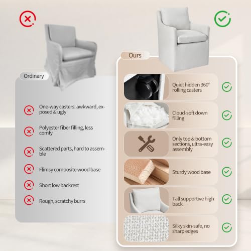 DUHOME Upholstered Dining Chairs Set of 2,Linen Accent Chair for Living Room,Single Sofa Chair with 4 Casters,Upholstered Arm Chair for Bedroom Reading Room Waiting Room Kitchen Dining Room - size: 2 pcs