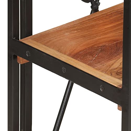 3-Tier Industrial Bookcase, Solid Acacia Wood Bookshelf with Powder-Coated Steel Frame, Rustic Storage Organizer Display Stand for Study or Home Office, 11.8 x 15.7 x 31.5 in