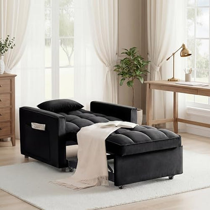 Sleeper Chair with Pull Out Bed, 3 In1 Convertible Chair Bed, Black | Adjustable Backrest with Multiple Reclining Positions, Soft Cushioning, Handy Side Pocket, Perfect for Everyday Lounging - color: W-black-m2