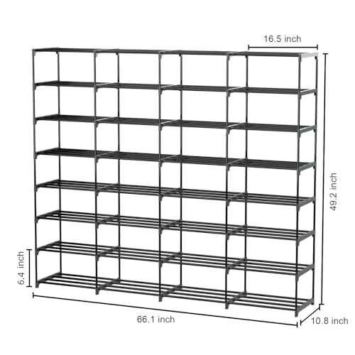 SMILHELTD Large Shoe Rack 4 Row 8 Tier for Entryway Holds 64 Pairs | Metal & Plastic Sneaker Shelves, DIY Assembly, Space Saving Storage Organizer for Garage Closet, 66.1"W x 49.2"H