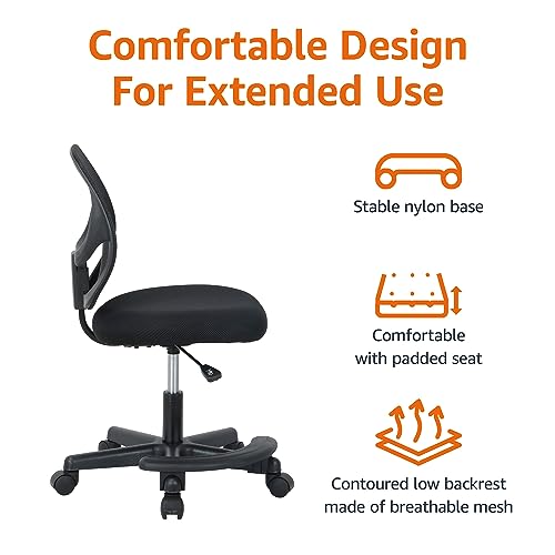 Amazon Basics Kids Adjustable Height Mesh Low-Back Swivel Desk Chair with Footrest, Rolling Chair with Casters for Smooth Mobility, Black - color: Black