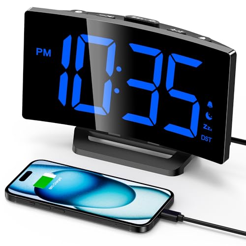 Digital Alarm Clock for Bedrooms, Digital Clock for Kids | Night Mode, 5 Levels Brightness+Off, 2 Volume, 3 Alarm Tones, Snooze, USB Charging Port, Power-Off Memory, 12/24H/DST - color: Dark Blue Digit