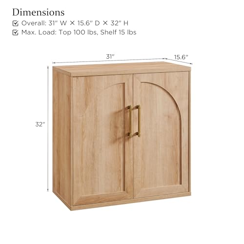 Arched Door Sideboard Buffet Cabinet Set of 3, Natural Oak | Modular, Multi-Compartment Storage, Adjustable Shelf, Soft Close Hinges, Freestanding, for Dining Room, Living Room - color: Natural Oak