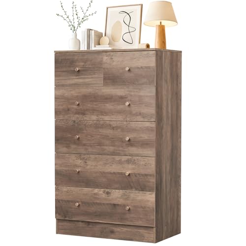 Karl home Grey 6 Drawer Dresser, Rose Gold Handle Modern Bedroom Chest | Modern Wood Storage Dresser with Anti-Tipping Device, Multi-scene Furniture for Bedroom, Living Room, Hallway, Office - color: Grey-6 Drawer