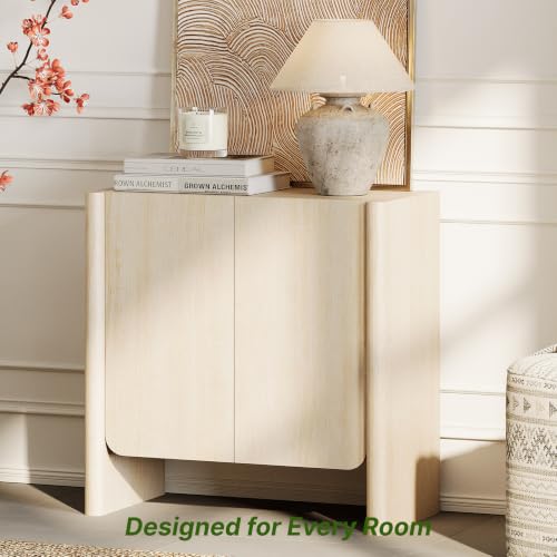 Buffet Cabinet, Coffee Bar Cabinet with Adjustable Shelf, Sideboard Storage for Living Room, Dining Room, Entryway, 31.5" W Rounded Wood Cabinet, Beige - color: Beige