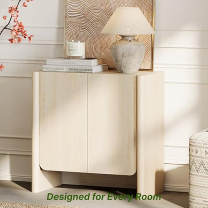 Buffet Cabinet, Coffee Bar Cabinet with Adjustable Shelf, Sideboard Storage for Living Room, Dining Room, Entryway, 31.5" W Rounded Wood Cabinet, Beige - color: Beige