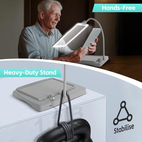 Magnifying Glass with Light and Stand 50 Ultra-Bright LEDs Grey | Large Magnifying Lamp with Light Magnifying Glass on Stand Hand-Free with 360° Flexible Gooseneck for Close Work Reading - color: Gray